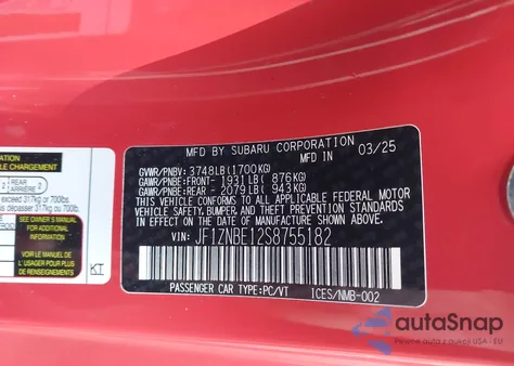 2025 Toyota Gr86 Premium from USA, damaged, VIN JF1ZNBE12S8755182